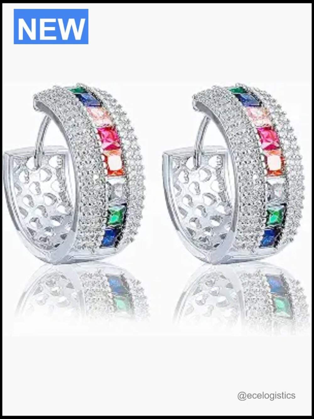 Chunky Geometric Hoop Earrings Gold or Silver CZ Dangle